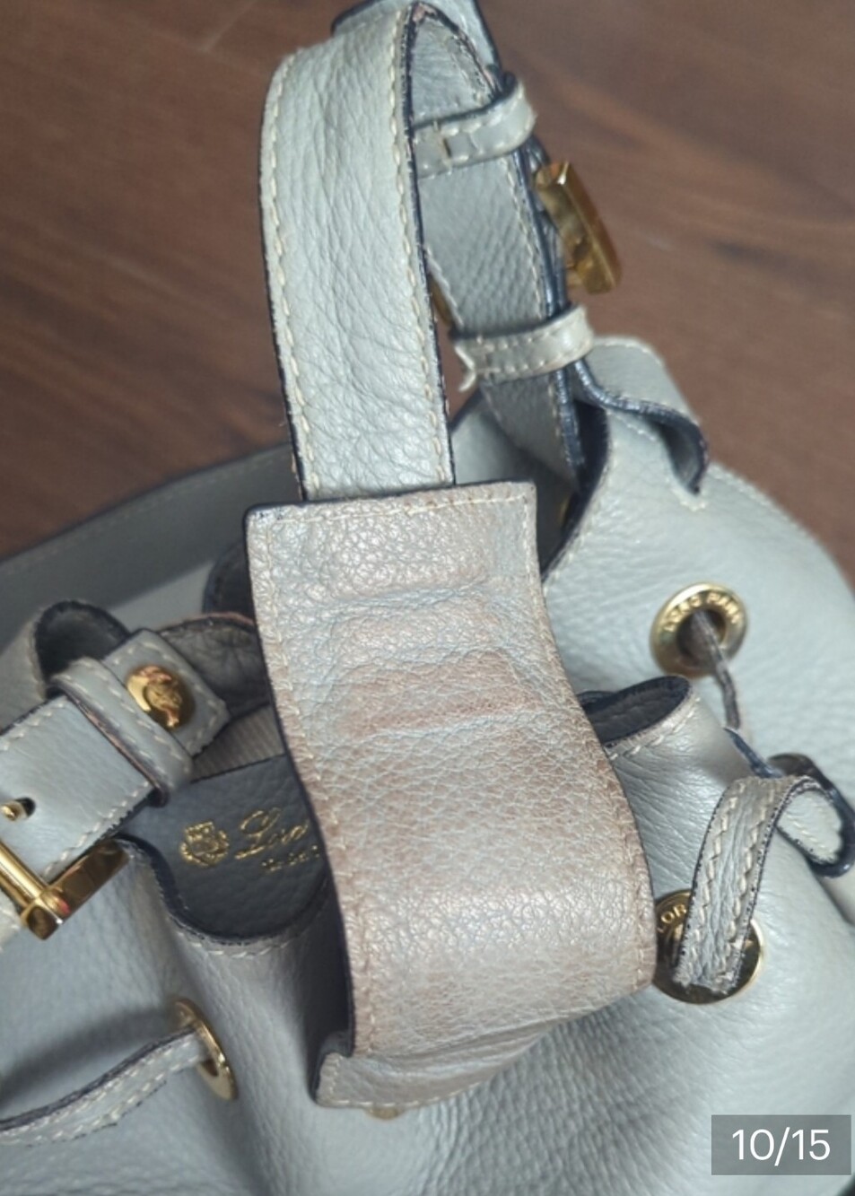 Loro Piana Gray Leather Drawstring Bucket Bag - Picture 10 of 15